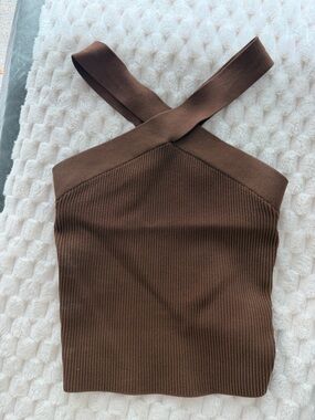 Aritzia Babaton Brown Ribbed Knit Crop Top